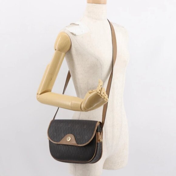 Christian Dior Honeycomb Canvas Shoulder Bag PVC Black Gold Auth BA7309 - Picture 1 of 16